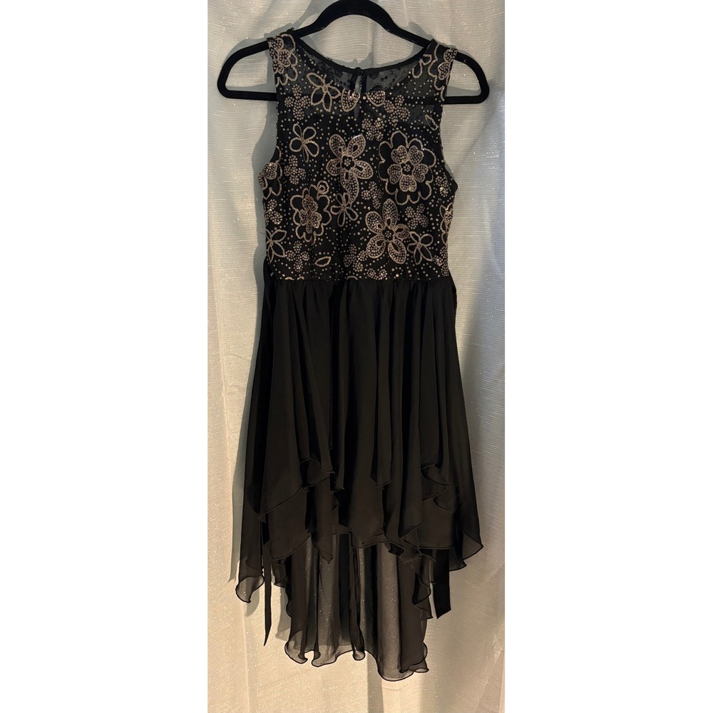 Girls Amy Byer Black Sequin Chiffon Hi-Lo Party Dress Rocker Whimsigoth Fairy